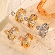 Three-Color Geometric Open Ring with Detachable Brooch Pin