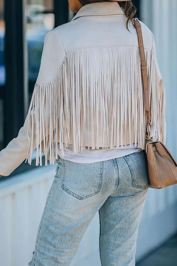 Cropped Faux Suede Jacket with Fringe Detail