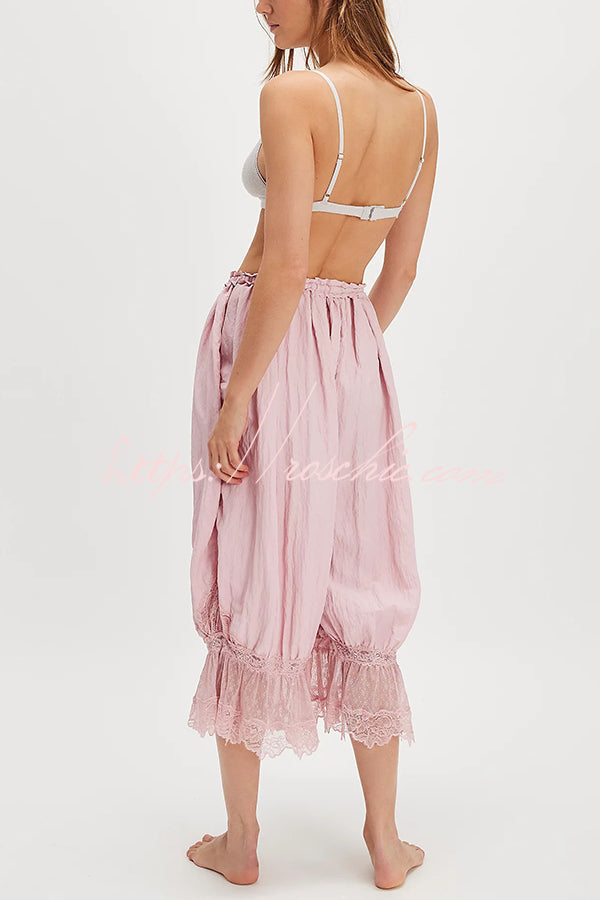 Elastic Waist Lace Hem Bloomer Pants – Loose Fit