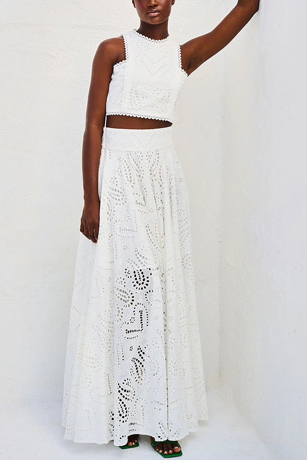 Embroidered Lace Crop Tank Top for Vacation & Party Wear
