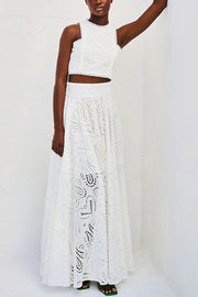 Embroidered Lace Crop Tank Top for Vacation & Party Wear