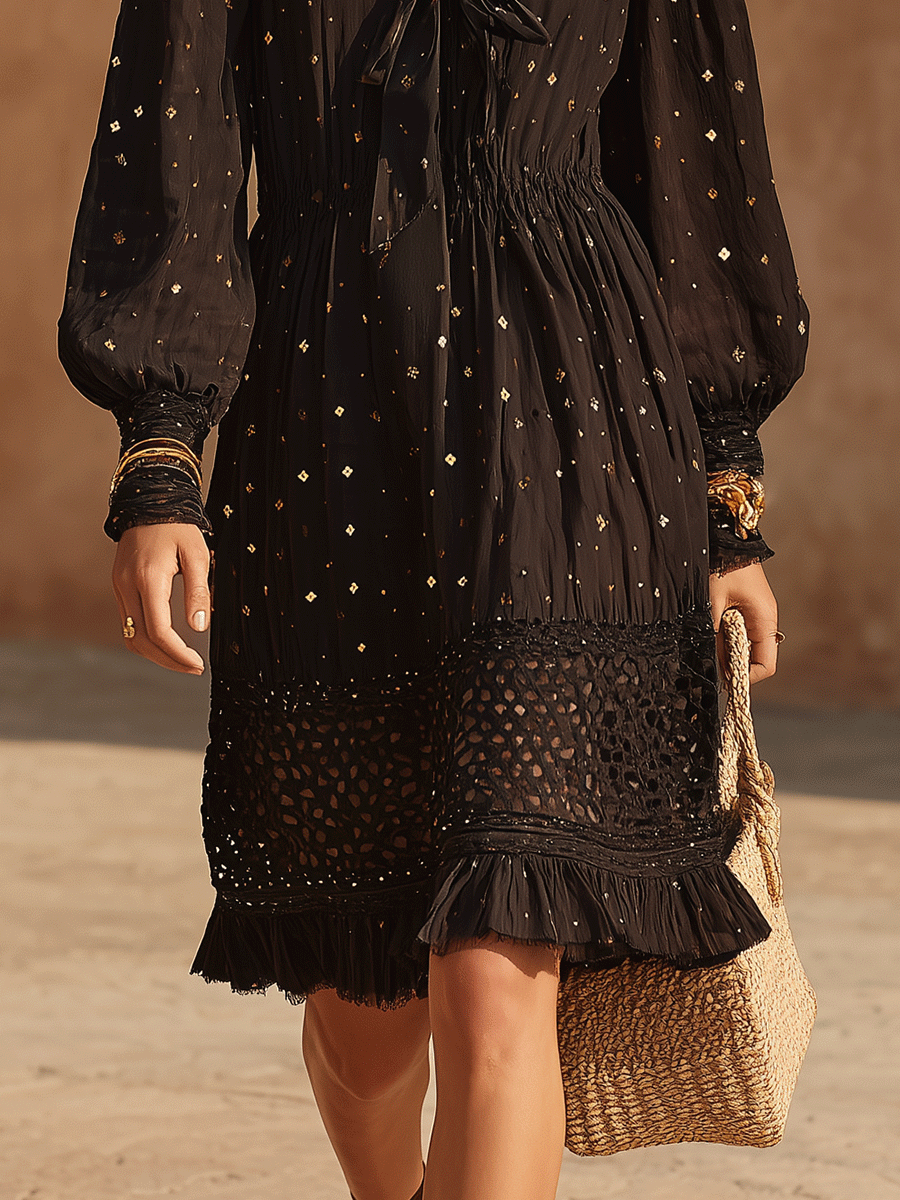 Black Ruffle Midi Dress for Vacation & Summer Events