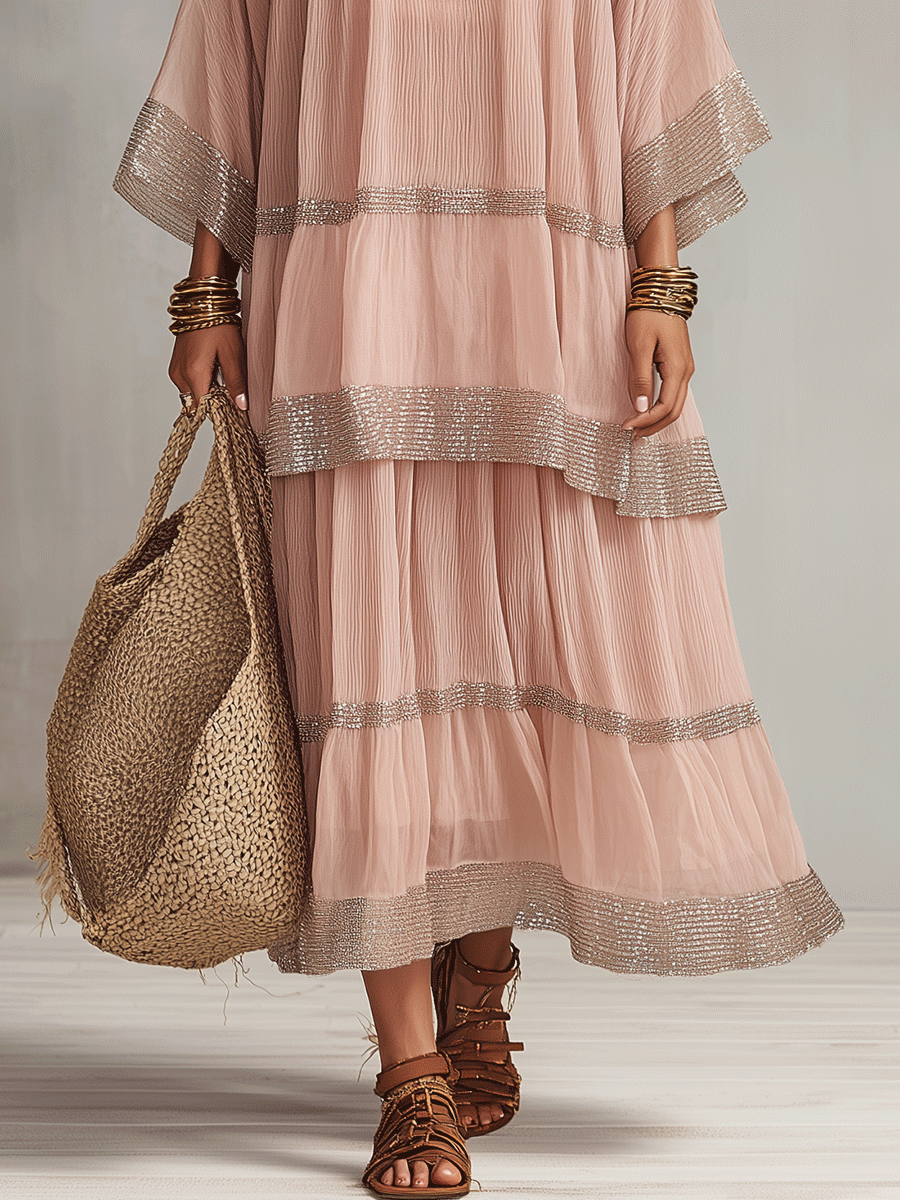 Soft Pink Chiffon Maxi Dress with Flutter Sleeves