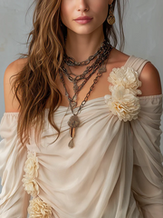 Bohemian Floral Chiffon Off-Shoulder Blouse | Draped Fit