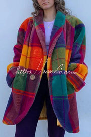 Plush Lined Color Block Lapel Coat – Long Sleeve