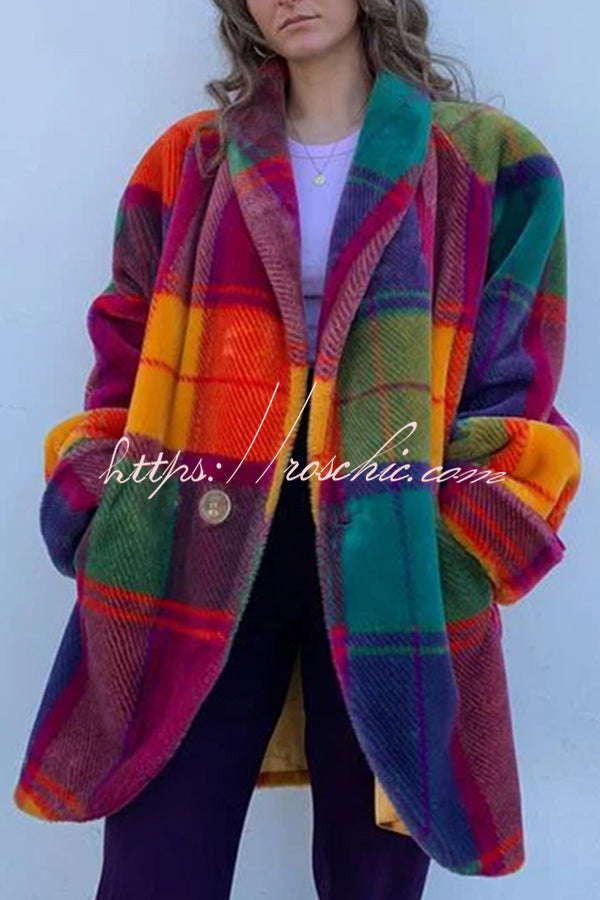 Plush Lined Color Block Lapel Coat – Long Sleeve