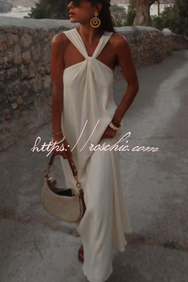 Linen Blend Halter Maxi Dress – Vacation Loose Fit
