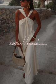 Linen Blend Halter Maxi Dress – Vacation Loose Fit