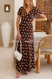 Polka Dot Maxi Dress – V-Neck Short Sleeve Vacation Dress