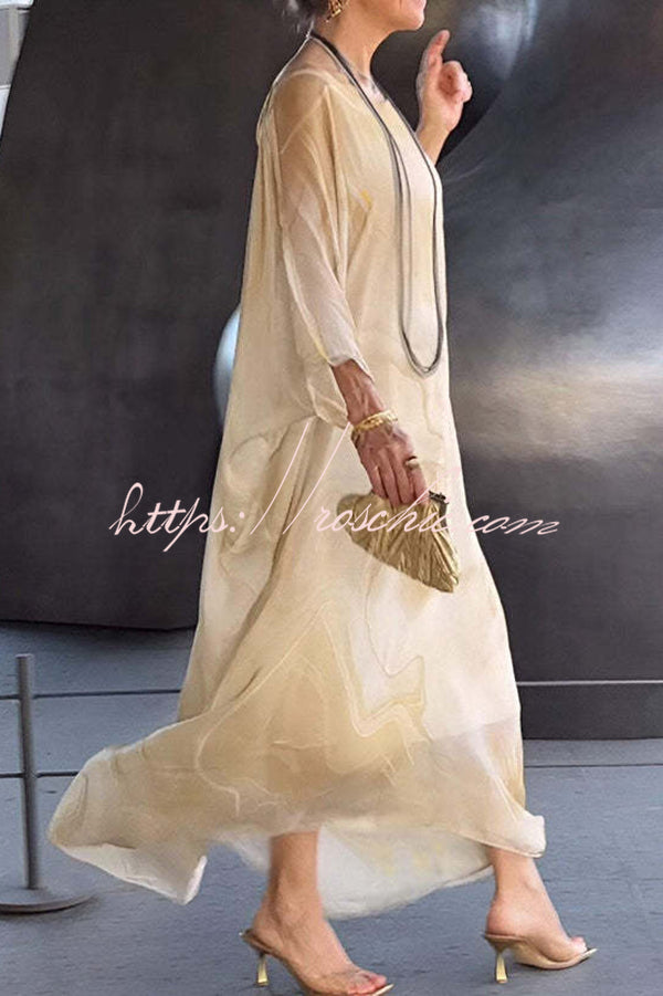 Printed Batwing Sleeve Loose Maxi Dress – Resort Style