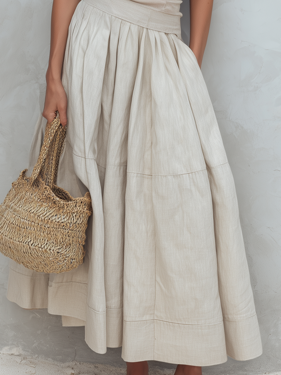 Linen Maxi Dress with Structured Square Neckline