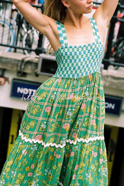 Ric Rac Trim Smocked Bust Lace-Up Maxi Dress