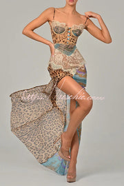 Chiffon Leopard Print Maxi Dress with High Slit
