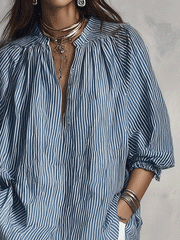 Women's Relaxed Fit Striped Long Sleeve Blouse