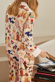 Dog Print Long Sleeve Two-Piece Lounge Set