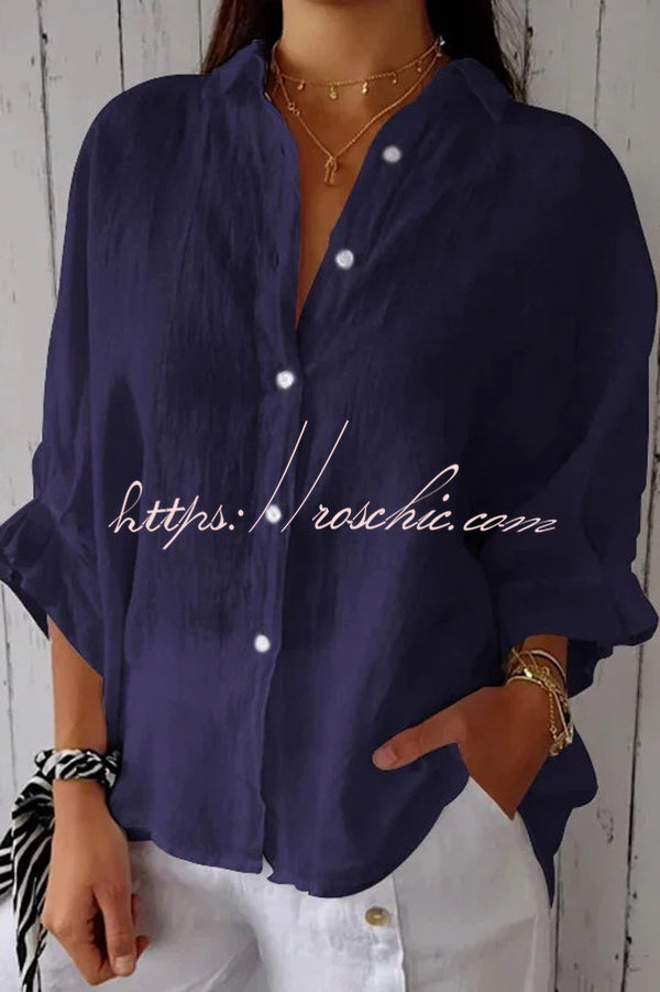 Linen Blend Tie-Back Loose Shirt Top | 3/4 Sleeve