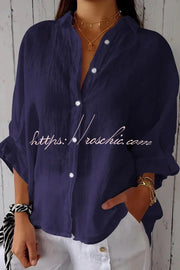 Linen Blend Tie-Back Loose Shirt Top | 3/4 Sleeve