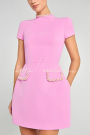 Organza Pearl Trim Mini Dress with Structured Skirt