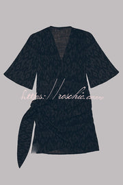 Cotton Linen Blend Knotted Wrap Mini Dress