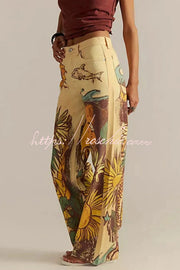 Doodle Print Wide Leg Jeans – Mid Rise, Loose Fit