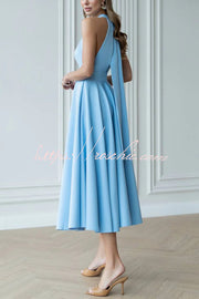 Halter Neck Bow Tie Midi Dress – Waist-Cinching Style