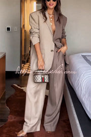 Ensemble blazer oversize bicolore et pantalon large