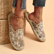 Linen Woven Flat Slippers – Round Toe Casual Slide