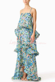 Floral Print Georgette Tiered Maxi Dress – Square Neck