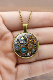Steampunk Mechanical Gear Pendant Necklace with Glass Gem