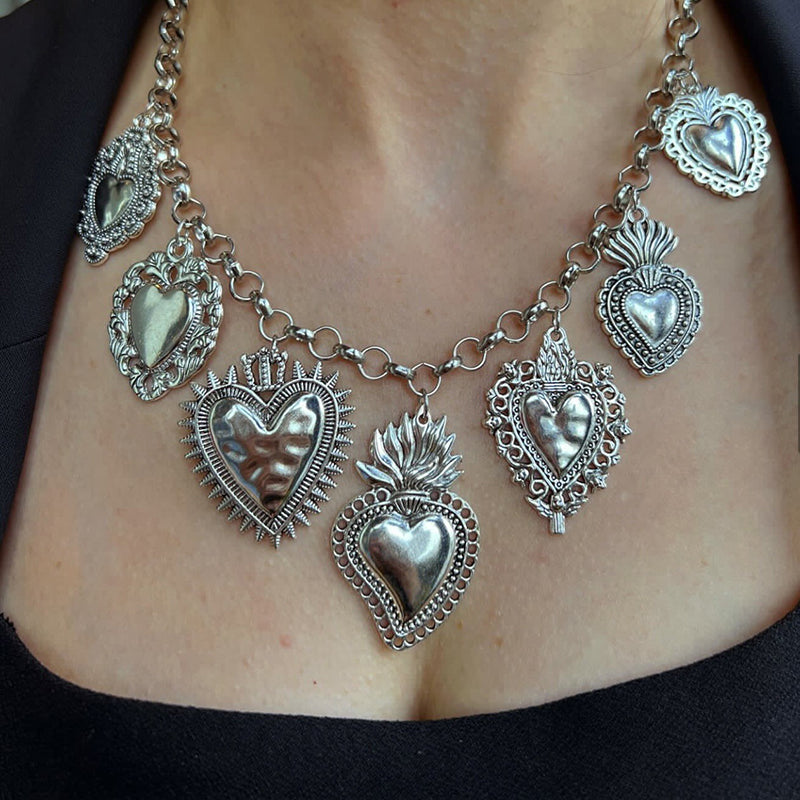 Sacred Heart Pendant Necklace in Silver