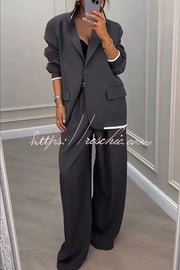 Ribbed Colorblock Lapel Blazer & Loose Pants Set