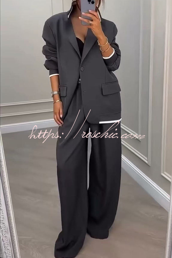 Ensemble blazer côtelé à revers color block et pantalon ample