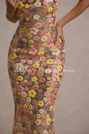 Floral Sequin Maxi Dress – 80s Square Neck Slip Style