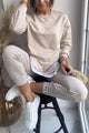 Women's Solid Color Sweatshirt and Pants Set – Loose Fit