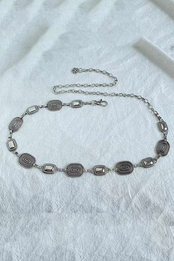 Retro Geometric Metal Waist Chain – Gold & Silver