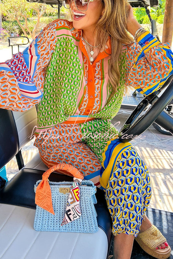 Balloon Sleeve Printed Button Shirt | Loose Vacation Blouse