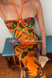 Ethnic Print Beaded Halter Maxi Dress – Vacation Style