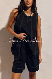 Women's Denim Sleeveless Top & Shorts Set – Loose Fit