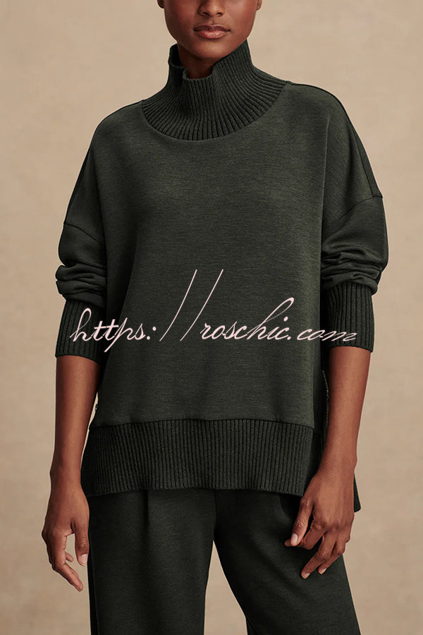 High-Neck Long Sleeve Sweatshirt and Loose Pants Lounge Set