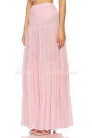 Chiffon Layered A-Line Maxi Skirt with Elastic Waist