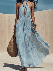 Striped Halter Maxi Dress | Flowing Beach Vacation Style