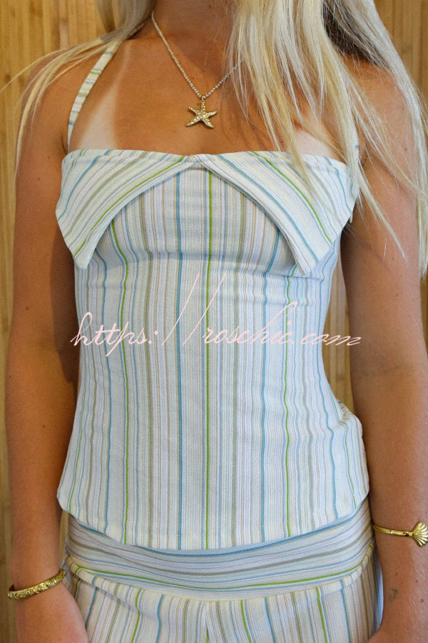 Striped Halter Two-Piece Set with Wide-Leg Pants