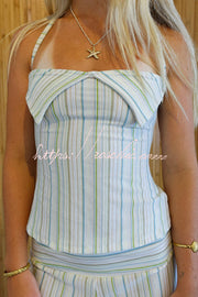 Striped Halter Two-Piece Set with Wide-Leg Pants