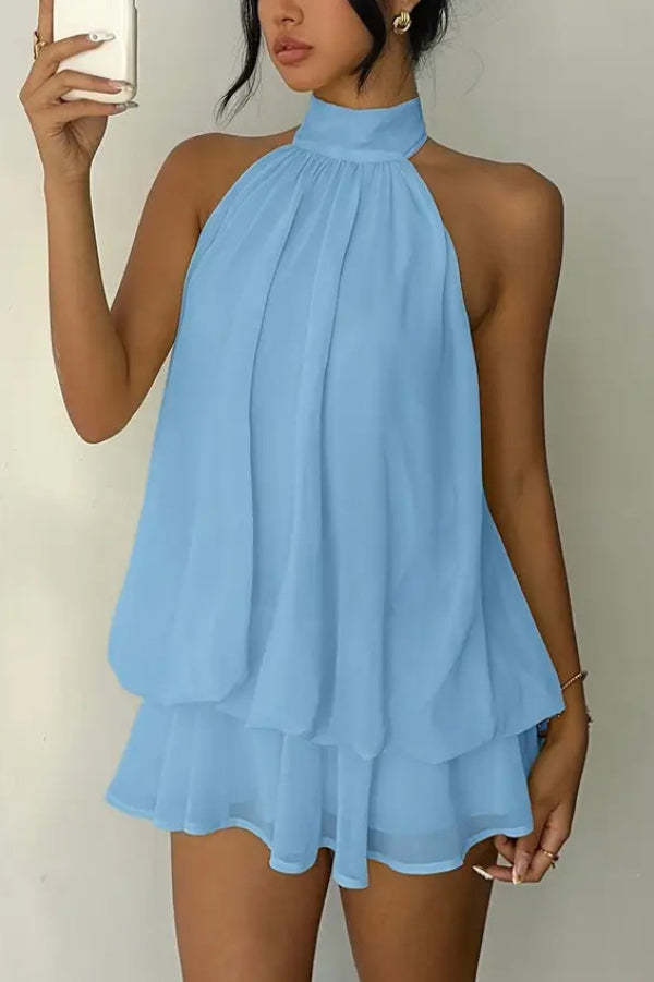 Chiffon Halter Neck Backless Mini Dress | Vacation Style