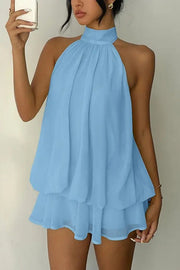 Chiffon Halter Neck Backless Mini Dress | Vacation Style