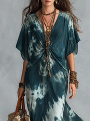 Ocean Blue Tie-Dye Bohemian Maxi Dress | Resort Wear