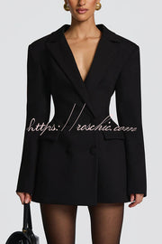 Double-Breasted Blazer Mini Dress with Belt & Lapel