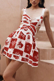 Linen Blend Mini Dress with Ric Rac Trims & Cutout Detail
