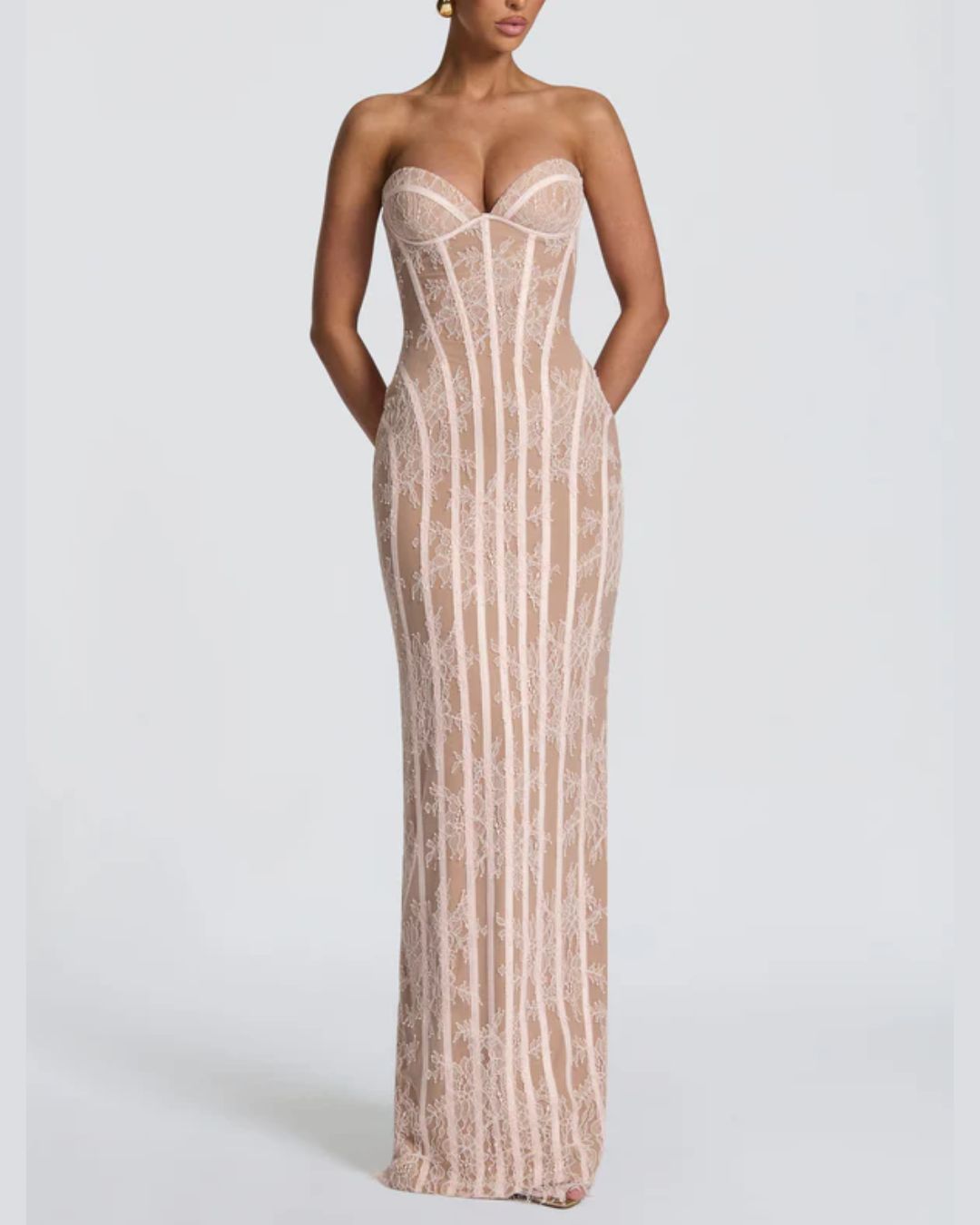 Lace Strapless Bodycon Maxi Dress