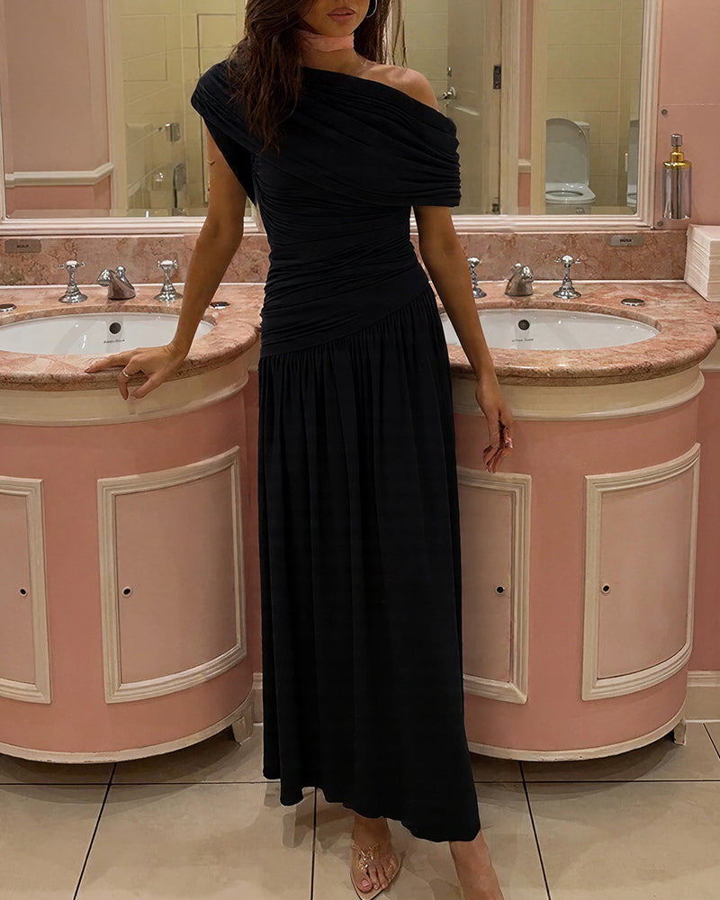 One-Shoulder Ruched Maxi Dress